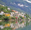 Scenic view of colorful houses with reflection in lake Royalty Free Stock Photo