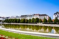 scenic view of colorful traditional europe houses reflected at calm pond waters Royalty Free Stock Photo