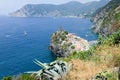 Scenic view of colorful village Vernazza and ocean coast Royalty Free Stock Photo