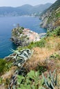 Scenic view of colorful village Vernazza and ocean coast Royalty Free Stock Photo