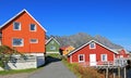 Scenic view of colorful wooden rorbu houses, Henningsvaer, Lofoten Islands, Scandinavia, Norway. Royalty Free Stock Photo