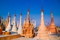 Scenic view of colorufl pagodas in Indein village Pagoda at Inle Lake, Myanmar. Royalty Free Stock Photo