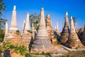 Scenic view of colorufl pagodas in Indein village Pagoda at Inle Lake, Myanmar Royalty Free Stock Photo