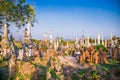 Scenic view of colorufl pagodas in Indein village Pagoda at Inle Lake, Myanmar Royalty Free Stock Photo