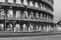 Scenic view of Colosseum illuminated at night in Rome, Italy in grayscale Royalty Free Stock Photo
