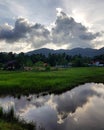 Scenic view of countryside against evening sky Royalty Free Stock Photo