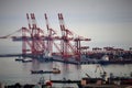 Scenic view of cranes and boats in the harbor of Haifa, Israel