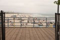 Scenic view of the crazy busy Santa Monica beach with tourists, California, United States