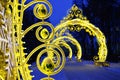 Arch in garlands in winter in the park at night Royalty Free Stock Photo