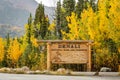 Scenic view of Denali National park road with Park road sign