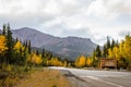 Scenic view of Denali National park road with Park road sign Royalty Free Stock Photo