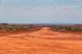 Scenic view of a dirt airstrip at Tsavo West National Park in Kenya