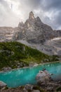 Scenic view of Dito di Dio with Lago di Sorapiss. Dolomites, Veneto, Italy Royalty Free Stock Photo