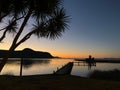 Scenic view of the dock over a calm sea in Motuoapa, New Zealand