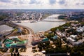 Aerial view of Cheboksary on Volga overlooking Holy Trinity Monastery and Assumption Church, Russia Royalty Free Stock Photo