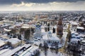 Bronnitsy cityscape with temple complex of Cathedral of Archangel Michael in winter Royalty Free Stock Photo