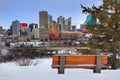 Edmonton Winter Skyline From A Park Bench