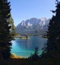 Scenic view of the Eib lake in the Bavarian Alps of Germany, with lush mountains and trees Royalty Free Stock Photo