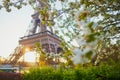 Scenic view of the Eiffel tower with fruit trees in bloom in Paris, France Royalty Free Stock Photo