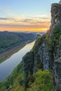 View from the Bastei bridge at sunset Royalty Free Stock Photo