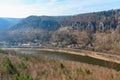 Scenic view of elbe river valley and hillside village in early spring Royalty Free Stock Photo