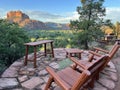 Empty chairs staring at sedona red rocks Royalty Free Stock Photo