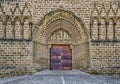 Scenic view of the entrance of the church of San Saturnino in the city of Artajona in Spain Royalty Free Stock Photo