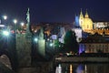 Scenic view of famous Charles Bridge with Mala Strana Bridge Tower, buildings and landmarks of old town Royalty Free Stock Photo