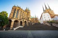 Erfurt Cathedral and St Severus`s Church in city center of Erfurt at sunset