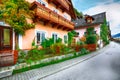 Scenic view of famous Hallstatt viilage. Typical Austrian Alpine Royalty Free Stock Photo