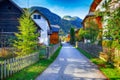 Scenic view of famous Hallstatt viilage. Typical Austrian Alpine Royalty Free Stock Photo