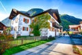 Scenic view of famous Hallstatt viilage. Typical Austrian Alpine Royalty Free Stock Photo