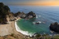 Scenic view of the famous McWay Falls on a beautiful sunny day with blue sky in summer, Julia Pfeiffer Burns State Park, Big Sur Royalty Free Stock Photo