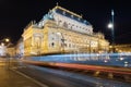 Scenic view of Famous National Theater at night, Prague, Czech Republic in historical center of Prague, buildings and monuments Royalty Free Stock Photo