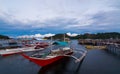 Scenic view of fishing boats near the beach Royalty Free Stock Photo