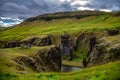 Scenic View of Fjadrargljufur Canyon in South Iceland summer.