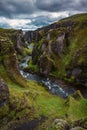 Scenic View of Fjadrargljufur Canyon in South Iceland summer.