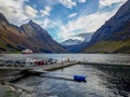 scenic view in the fjord with a moutain range