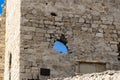 Scenic view of fortification walls of medieval Genoese fortress on Black Sea coast in the southern part of Feodosia city Royalty Free Stock Photo