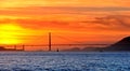 Scenic view of the Golden Gate Bridge in San Francisco, California, at vibrant sunset Royalty Free Stock Photo