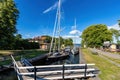 Scenic view of the Gota Canal, locks of Borenshult with sailing boats in summer, Sweden