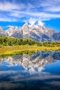 Scenic view of Grand Teton mountains with water reflection, USA Royalty Free Stock Photo