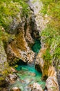 Scenic view of Great Canyon of Soca river near Bovec, Slovenia at summer day Royalty Free Stock Photo