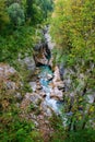 Scenic view of Great Canyon of Soca river near Bovec, Slovenia at summer day Royalty Free Stock Photo