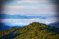 Scenic view of the Great Smokey Mountains, Tennessee covered with clouds