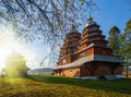 Scenic view of Greek Catholic wooden church of St. Dmytro, UNESCO, Matkiv, Ukraine Royalty Free Stock Photo