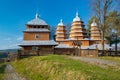 Scenic view of Greek Catholic wooden church of St. Dmytro, UNESCO, Matkiv, Ukraine Royalty Free Stock Photo