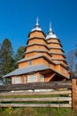 Scenic view of Greek Catholic wooden church of St. Dmytro, UNESCO, Matkiv, Ukraine Royalty Free Stock Photo