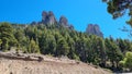 Scenic view of green forests on slope of mountains