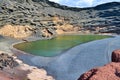 Scenic view of a green lagoon in a volcano in Lanzarote Royalty Free Stock Photo